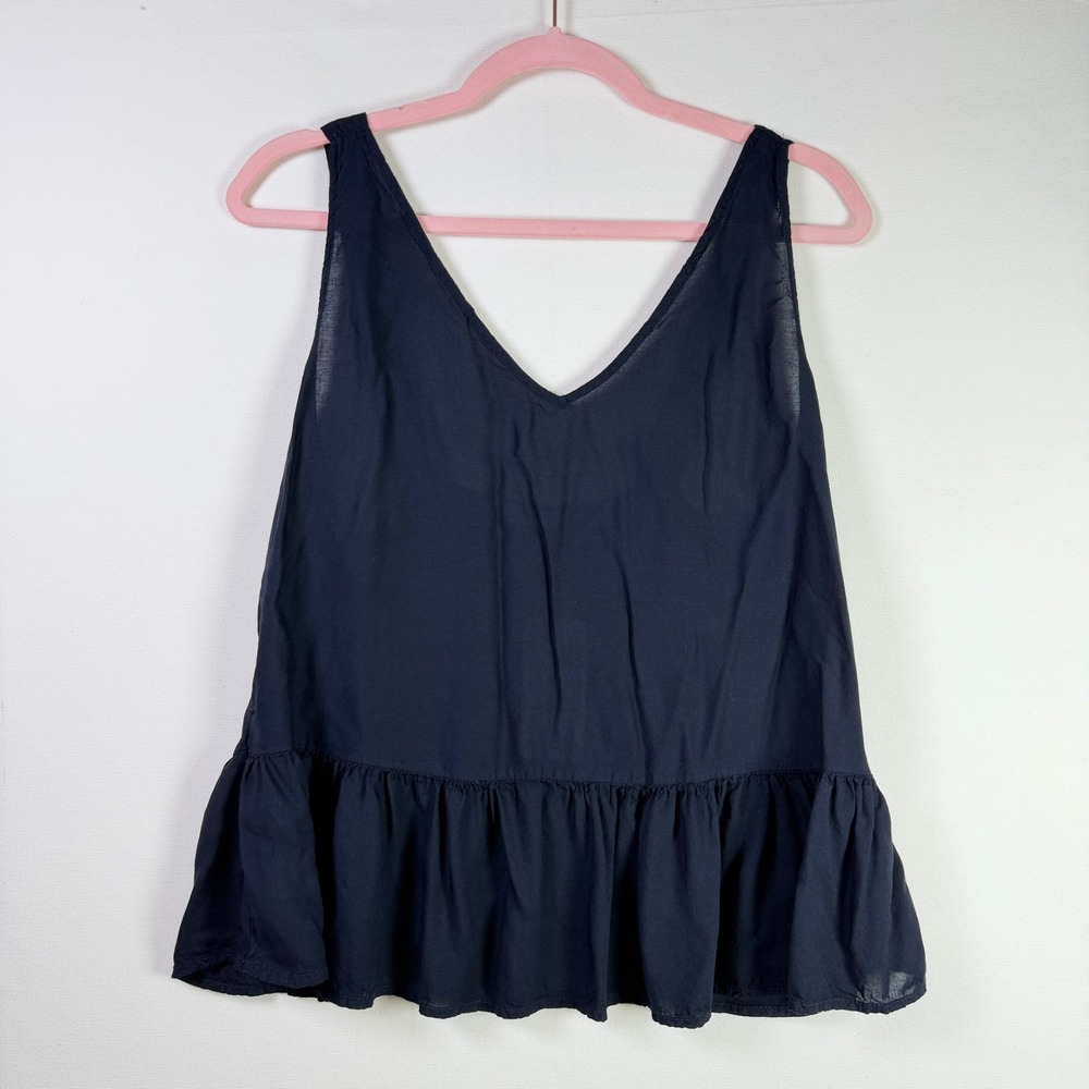 MANGO MNG Black Ruffle Peplum V-Neck Sleeveless Top Nina Size M